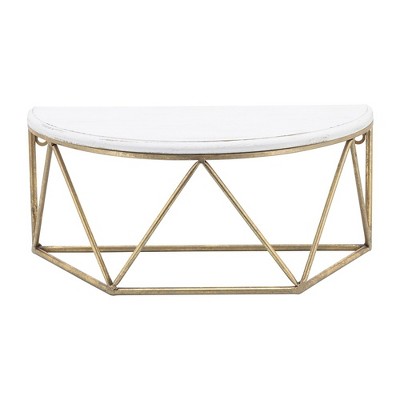 Sagebrook Home 16"L 8"W 7"H Gold-toned Metal Demilune Pattern Wall Shelf with White Painted Wooden Top Shelf for Wall Storage