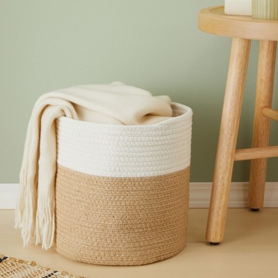 Set of 2 White and Natural Jute Planters with Plastic Liner