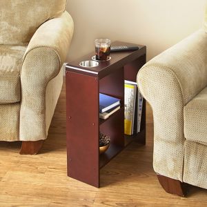 Lakeside Slim End Table With Drink Holders And Built In Shelving Walnut Finish Target