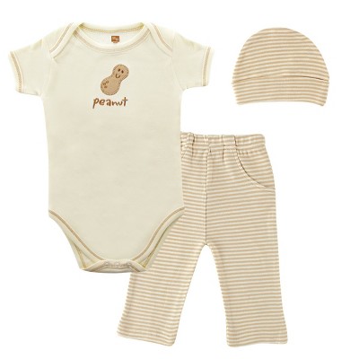 Touched by Nature Baby Unisex Organic Cotton Bodysuit and Pant Set, Peanut, 0-6 Months