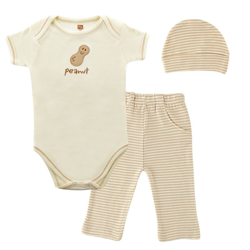 Touched by Nature Baby Unisex Organic Cotton Bodysuit and Pant Set, Peanut, 0-6 Months, 1 of 2