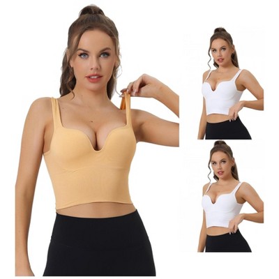 INSPIRE CHIC Women's Wireless Medium Support Push-Up Fixed Strap Workout Yoga Sleep Sports Bra 3 Packs