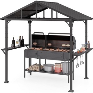 ALAUAM 8'x 5' Hardtop BBQ OutdoorGazebo,Waterproof Sloping Roof, Bar with ToolHooks, Smoke-Venting lron Canopy for Patio,Yard,Garden,Familie Party - 1 of 4