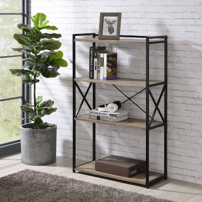 47" Gray Wood and Black Metal Transitional Bookcase