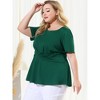 Agnes Orinda Women's Plus Size Twisted Knot Front Ruffles HemCrew Neck Short Sleeves Solid Summer Casual Peplum Blouses - 2 of 4