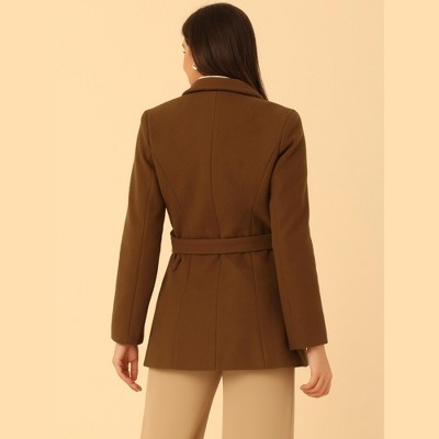 INSPIRE CHIC Women's Double Breasted Work Office Elegant Winter Notched Collar Coat Caramel Small — фото 4
