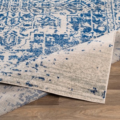Demeter Blue and Off-White Oval Stain-Resistant Synthetic Rug