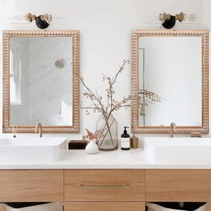 Spassway 22"W*30"H Wooden Rectangle Wall Mirror with Bead Rustic Decorative Mirrors with Whitewash Edge for Bathroom Bedroom Entryway Living Room - 1 of 4
