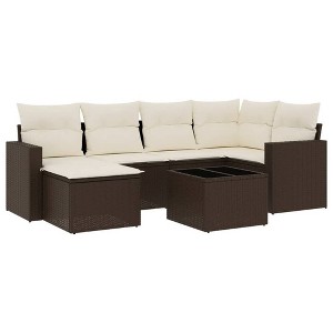 vidaXL 7 Piece Patio Sofa Set with Cushions Brown and Cream - With Table - 1 of 4