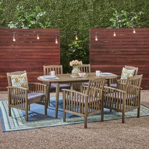 Casa 7pc Acacia Dining Set: Weather-Resistant with Polyester Cushions - Christopher Knight Home - 1 of 4