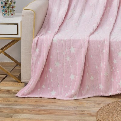Pink Glow in the Dark Star Pattern Knitted Throw Blanket 50" x 60"
