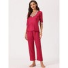 cheibear Women's Satin Half Sleeve Lace Trim Top with Long Pants 2 Piece Sleepwear Sets - 2 of 4