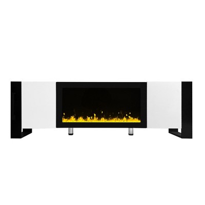 Vynxaria 68" White Modern TV Center with 34.2" Electric Fireplace and Ample Storage