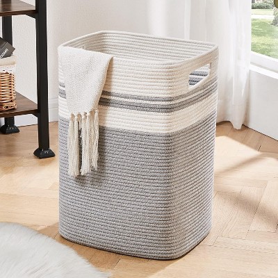 Laundry Hamper-Laundry Basket,Tall Cotton Storage Basket with Handles,Decorative Blanket Basket