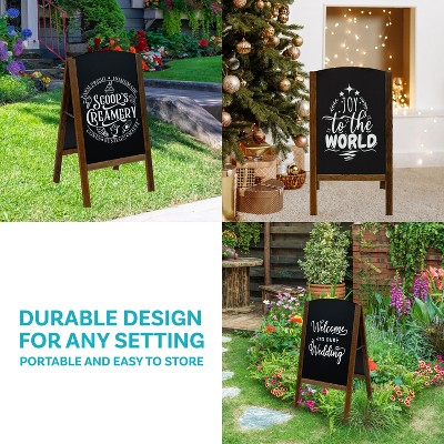 Rustic Brown Pine Wood A-Frame Chalkboard Sign with Chalk and Eraser