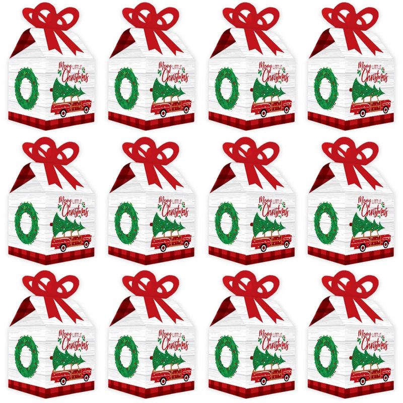 Big Dot of Happiness Merry Little Christmas Tree - Square Favor Gift Boxes - Red Car Christmas Party Bow Boxes - Set of 12, 5 of 9