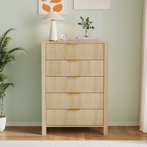 Fluted 5 Drawer Dresser For Bedroom, 44" Tall Slim Nightstand for Small Spaces, Wooden Chest of Drawers, Storage Organizer for Living Room - 1 of 4