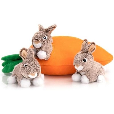 Hollypet Hide and Seek Squeaky Dog Toy, Designed Interactive Puzzle Plush Stuffed Puppy Toy, Rabbit and Carrot