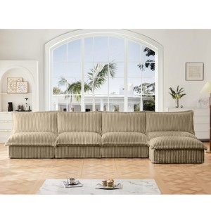 Upholstered Sectional Sofa, 4 Seater Armless Sectional Sofa with Reversible Ottoman, Sectional Sofas with Corduroy Fabric-Cuddlewood - 1 of 4