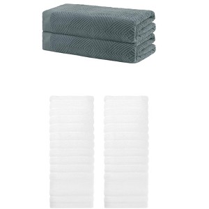 REGALWOVEN Bathroom Gym SPA Cotton Soft Absorbent Bath Hands Towel Set 2 Pcs - 1 of 4