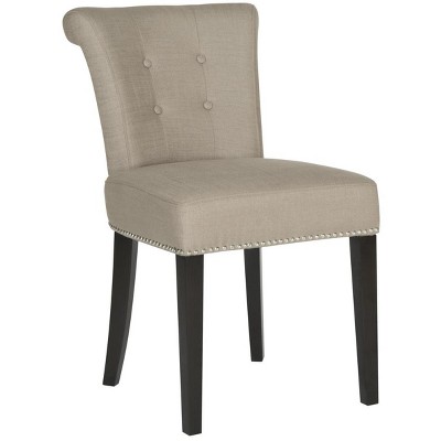 Oyster Grey Leather Parsons Chair with Silver Nail Heads - Set of 2