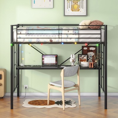 Metal Twin Loft Bed , Twin Size High Loft Bed Black