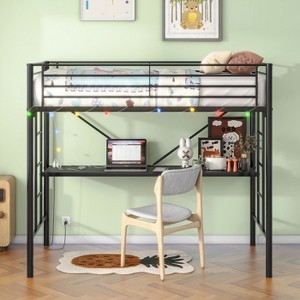 Metal Twin Loft Bed , Twin Size High Loft Bed Black - 1 of 4