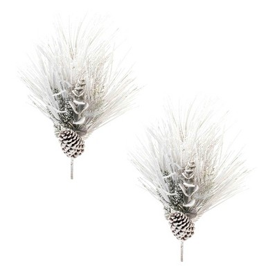 Flocked Mixed Long Needle Pine Spray with Pinecone (Set of 2)
