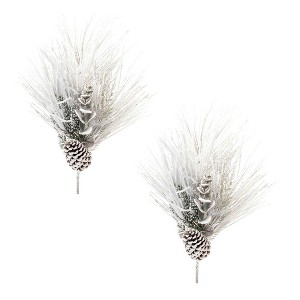 Flocked Mixed Long Needle Pine Spray with Pinecone (Set of 2) - 1 of 3