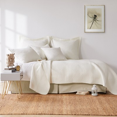 Tan Twin Faux Linen Split Corner Bed Skirt