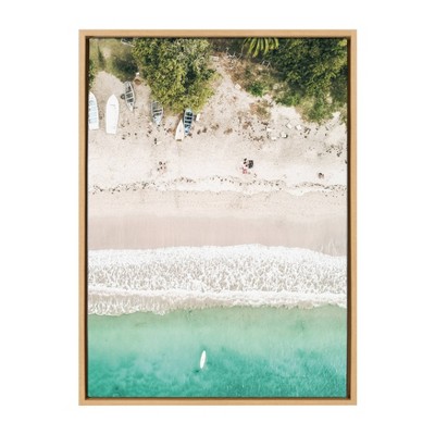 23" x 33" Sylvie Tropical Beach From Above Framed Canvas by Amy Peterson Natural - DesignOvation