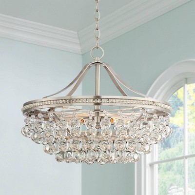 Vienna Full Spectrum Wohlfurst Brushed Nickel Pendant Chandelier 20 1/4" Wide Clear Crystal 5-Light Fixture for Dining Room House Foyer Kitchen Island