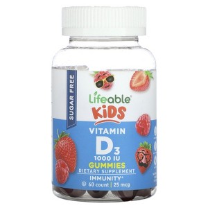Lifeable Kids Vitamin D3 Gummies, Sugar Free, Natural Berry, 25 mcg (1,000 IU), 60 Gummies - 1 of 2