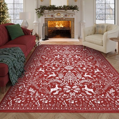 Traditional Christmas Decor Washable Area Rug Home Holiday Decor Non Slip Mat