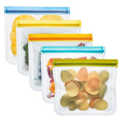 zip Reusable Leak-proof Food Storage Flat Sandwich Lunch Bag - 5ct