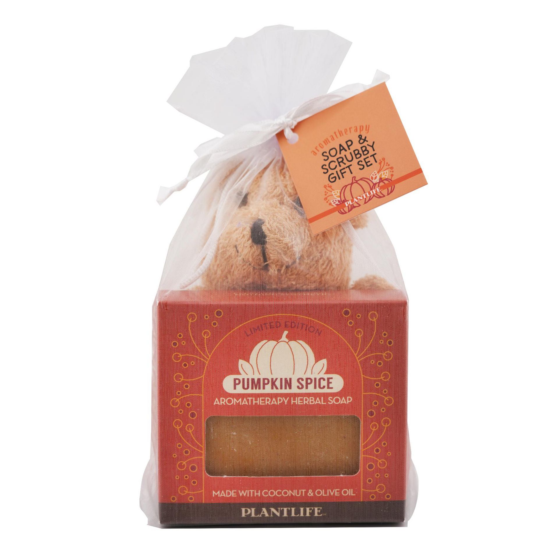 Bear Ramie with Pumpkin Spice Soap | Holiday Gift Set with Exfoliating Ramie Scrubby & Seasonal Bar Soap | Plantlife