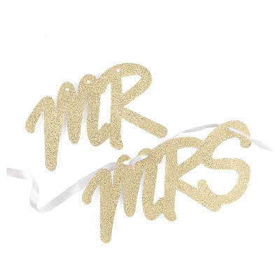  "Mr&Mrs" Wedding Chair Backers Glitter Gold 