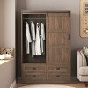 Tall Armoire Wardrobe Closet with Hanging Rod and Barn Door, 47" Bedroom Storage Cabinet with Drawers and Open Shelves-3irtyhousy - 3 of 4