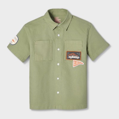 Детские рубашки Cat & Jack Boys' Short Sleeve Relaxed Fit Button-Down Mechanic Shirt - Cat & Jack™ Olive Green XS — фото 2