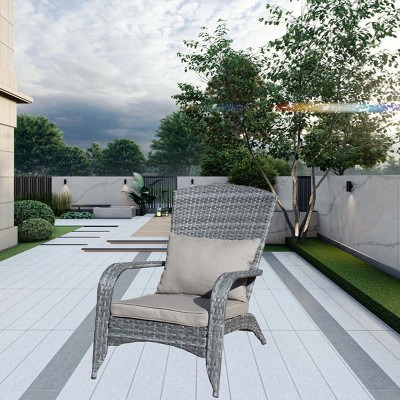 1 piece Outdoor Gray Patio Arm Chair with Cushions Deep Seat Lounge Chair for Porch Deck or Garden Relaxation Brown Woven Backrest-Maison Boucle