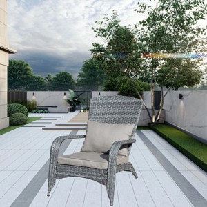 Outdoor Patio Arm Chair with Cushions Deep Seat Lounge Chair for Porch Deck or Garden Relaxation Brown Woven Backrest Design-Maison Boucle - 1 of 4