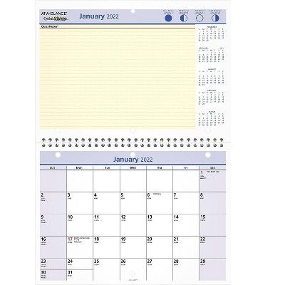 AT-A-GLANCE 2022 8" x 11" Monthly Calendar QuickNotes White/Blue/Yellow PM50-28-22