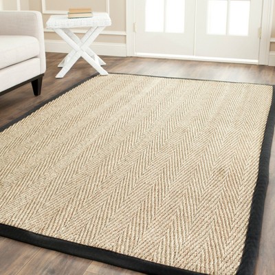 Herringbone Hand-Knotted Cotton Area Rug 4' Square, Natural & Black