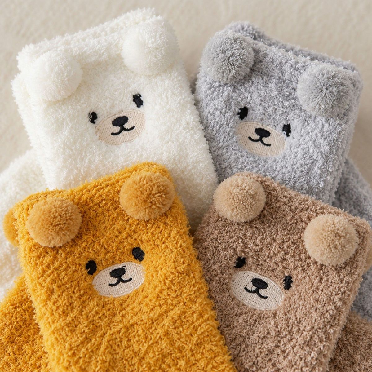 Anna-Kaci Bear Fuzzy Crew Socks 4-Pair Set US 5-10.5 - thumbnail 4