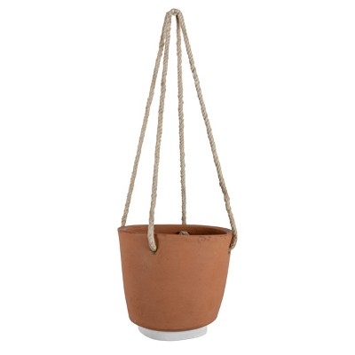5.25" x 5.75" Azi Indoor Farmhouse Hanging Terracotta Planter with Faux Greenery