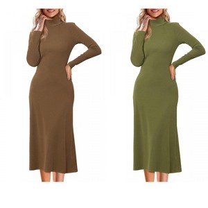turtleneck casual dress Airy Soft Turtleneck Long Sleeve Midi Sweater Dress