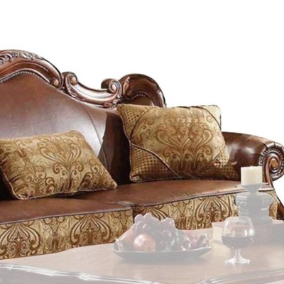 Dresden 89" Brown Synthetic Leather and Chenille Sofa with Cherry Oak Frame