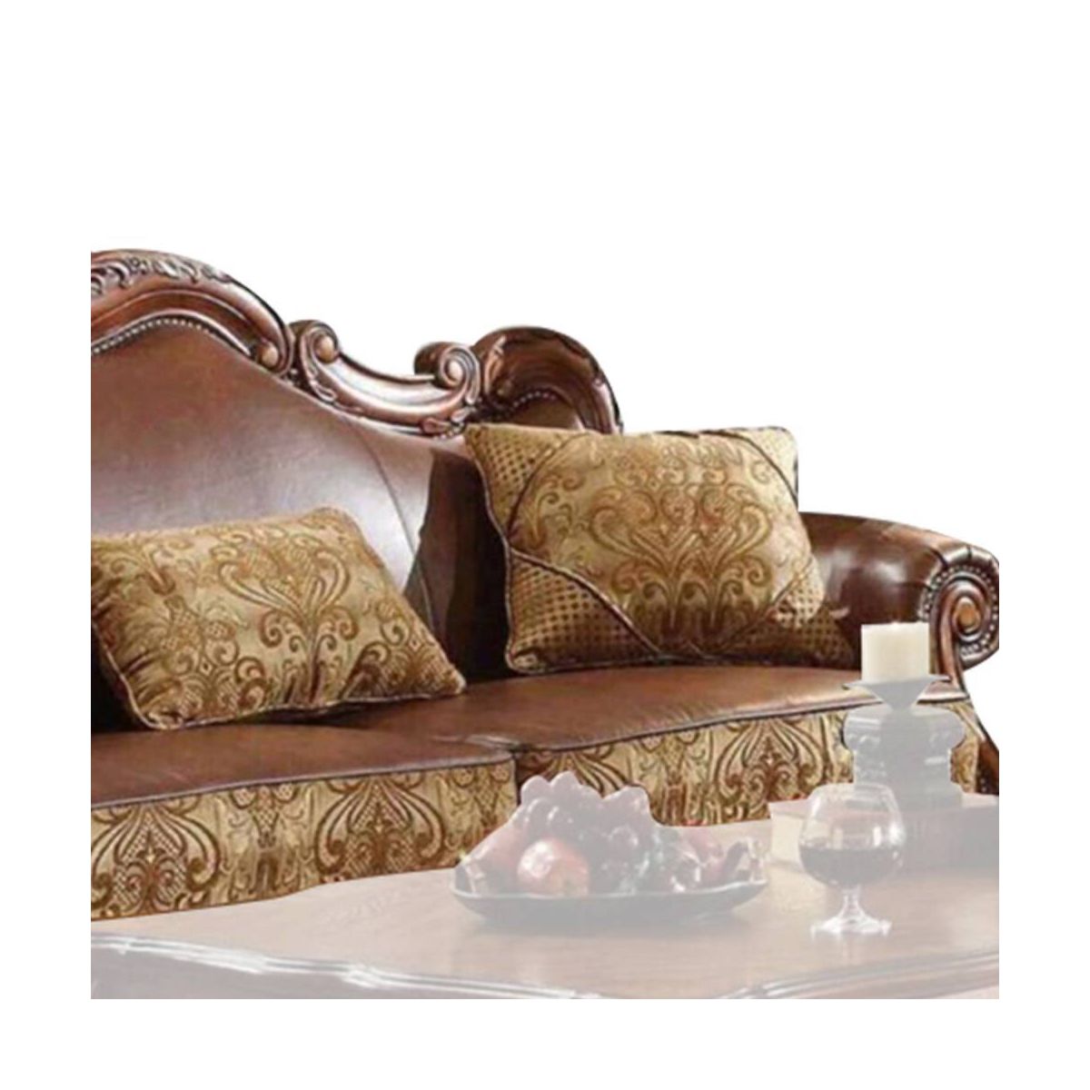 Acme Furniture 89" Dresden Sofa Brown Synthetic Leather/Chenille/Cherry Oak - thumbnail 3