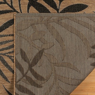 Chestnut Black Botanical Leaf Flatweave Synthetic Area Rug, 6' x 9'