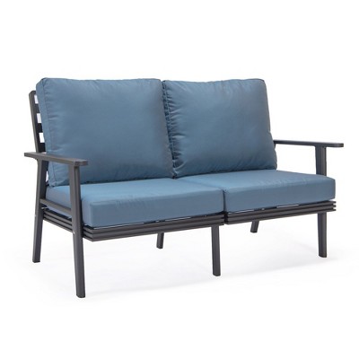 Leisuremod Walbrooke Modern Polyester Loveseat with Black Aluminum Frame and Removable Cushions